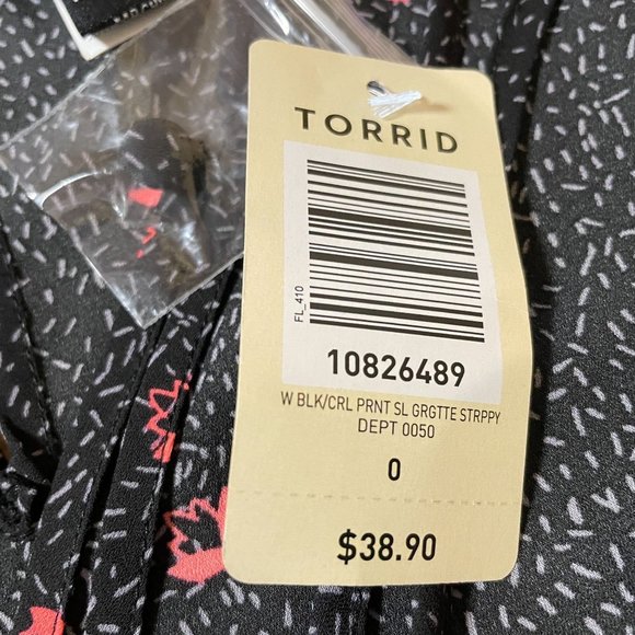 Torrid Floral Black Orange Floral Size 0 Large Strappy Neck Georgette Tank Cami - Picture 6 of 7